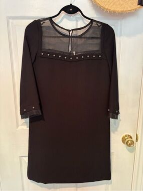 MAX&Co Black Sheer-Yoke Long Sleeve Shift Dress